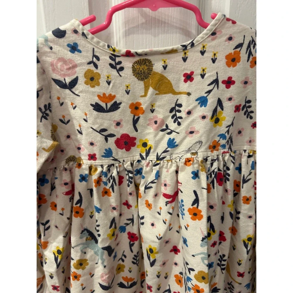 Hanna Andersson Girls Floral Unicorn Lion Long Sleeve Dress Cream 110 US 5 k7004